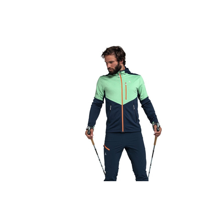 Schöffel Fleece Jacket Hydalen with Hood (breathable, quick-drying, 2-way stretch) dark blue/mint green Men